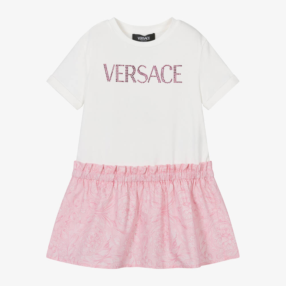 Versace-Girls Pink Cotton Barocco Dress | Childrensalon Outlet