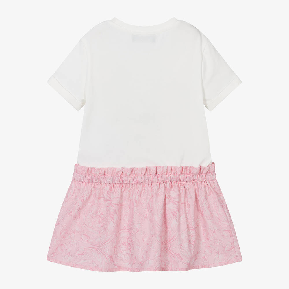 Versace-Розовое хлопковое платье с принтом Barocco для девочек | Childrensalon Outlet