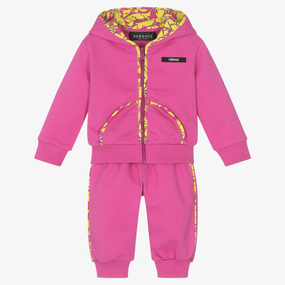 Versace - Girls Pink Cotton Barocco Tracksuit | Childrensalon