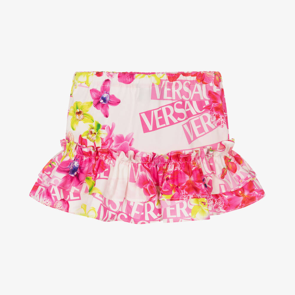 Versace-Розовая хлопковая юбка с цветами | Childrensalon Outlet