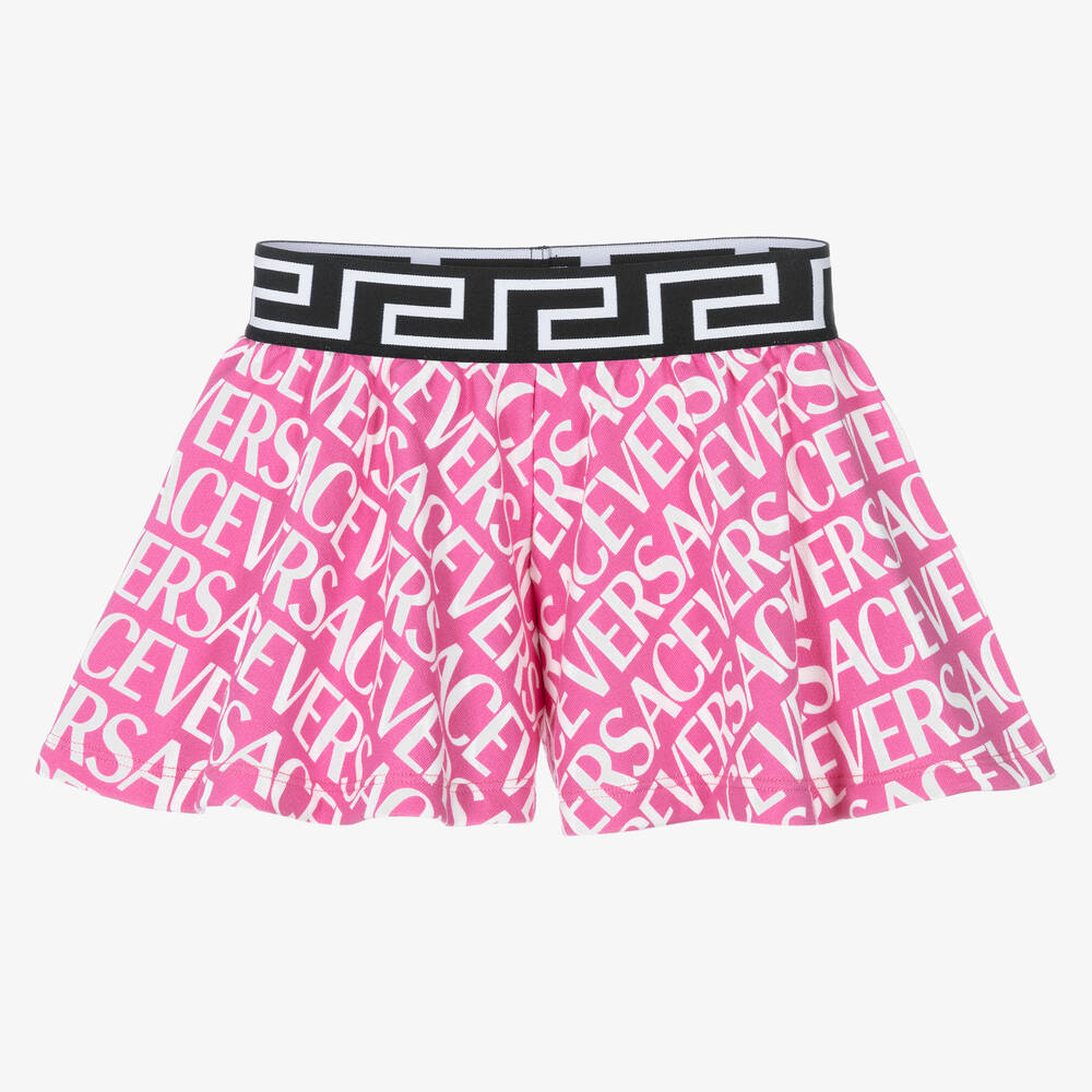 Versace - Розовая хлопковая юбка-шорты с принтом Greca | Childrensalon