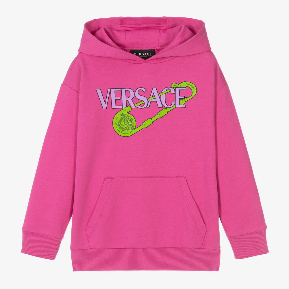 Versace - Girls Pink Cotton Logo Hoodie | Childrensalon