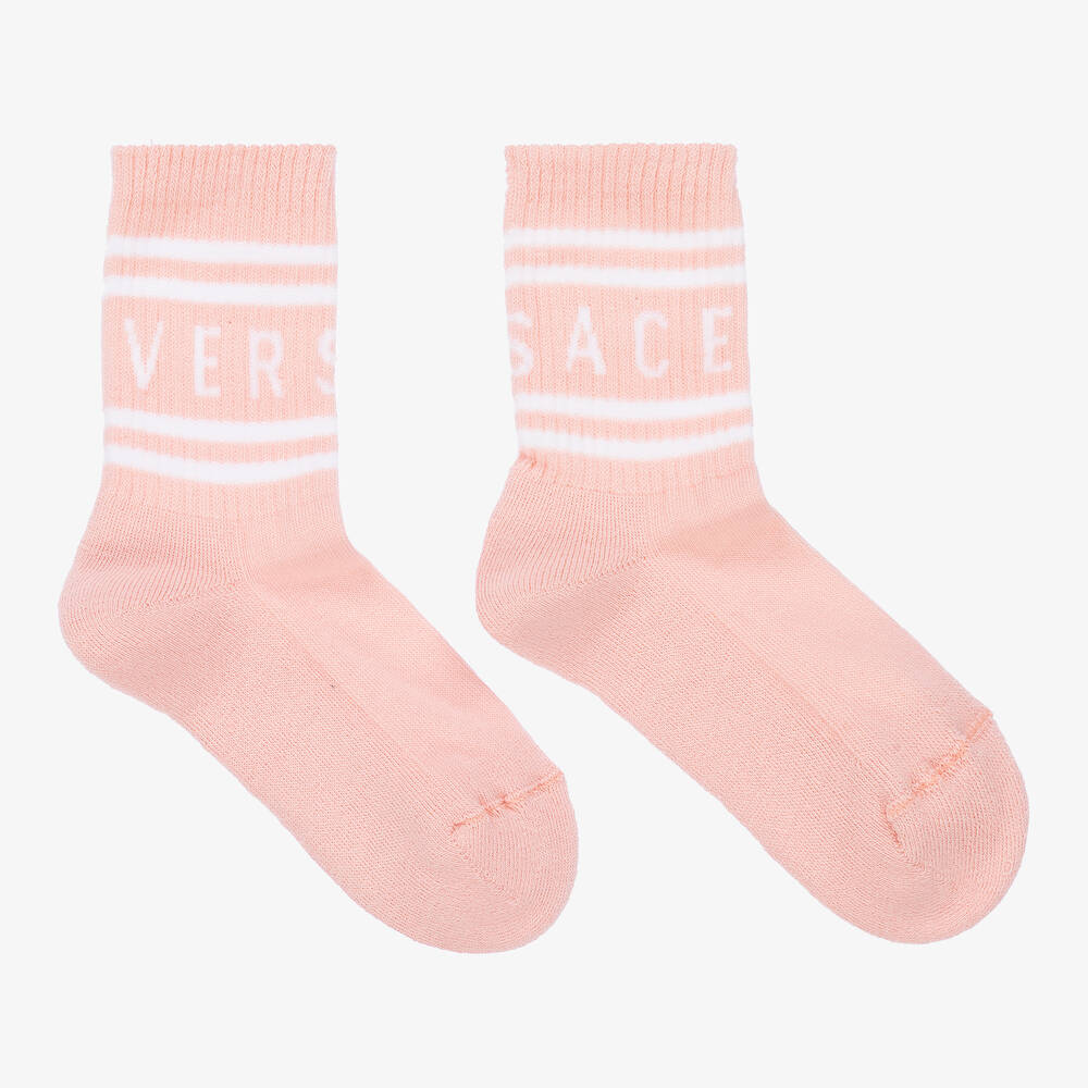 Versace - Girls Pink Cotton Logo Socks | Childrensalon