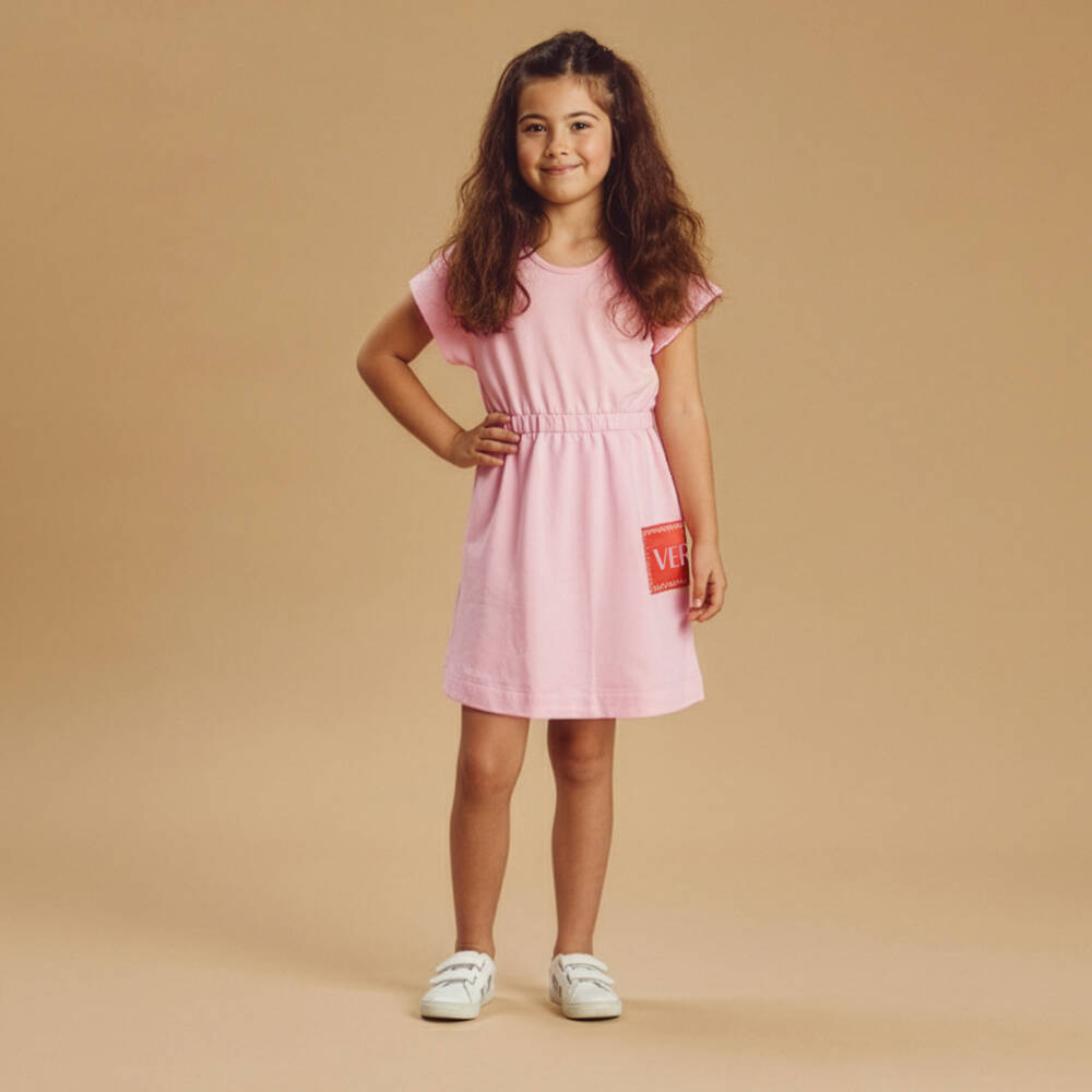 Versace-Girls Pink Cotton Sweatshirt Dress with '90s Vintage Logo | Childrensalon Outlet