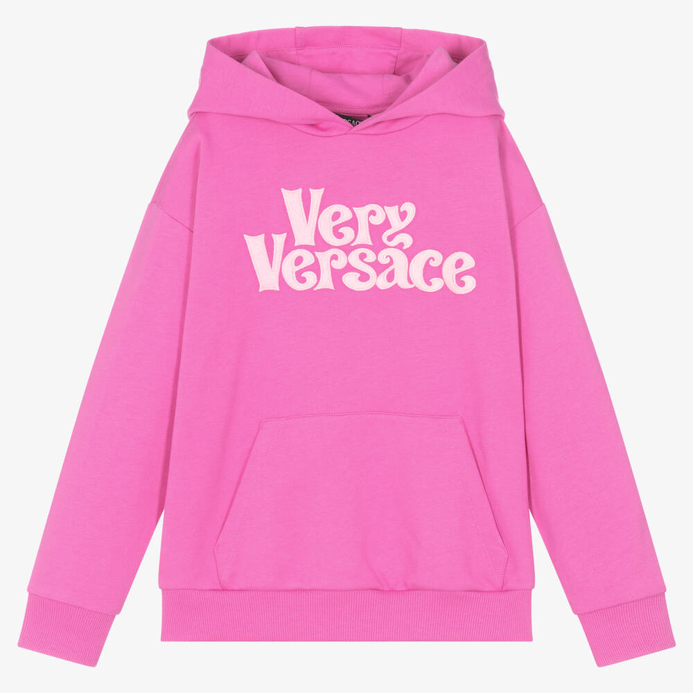 Versace - Girls Pink Cotton Very Versace Hoodie | Childrensalon