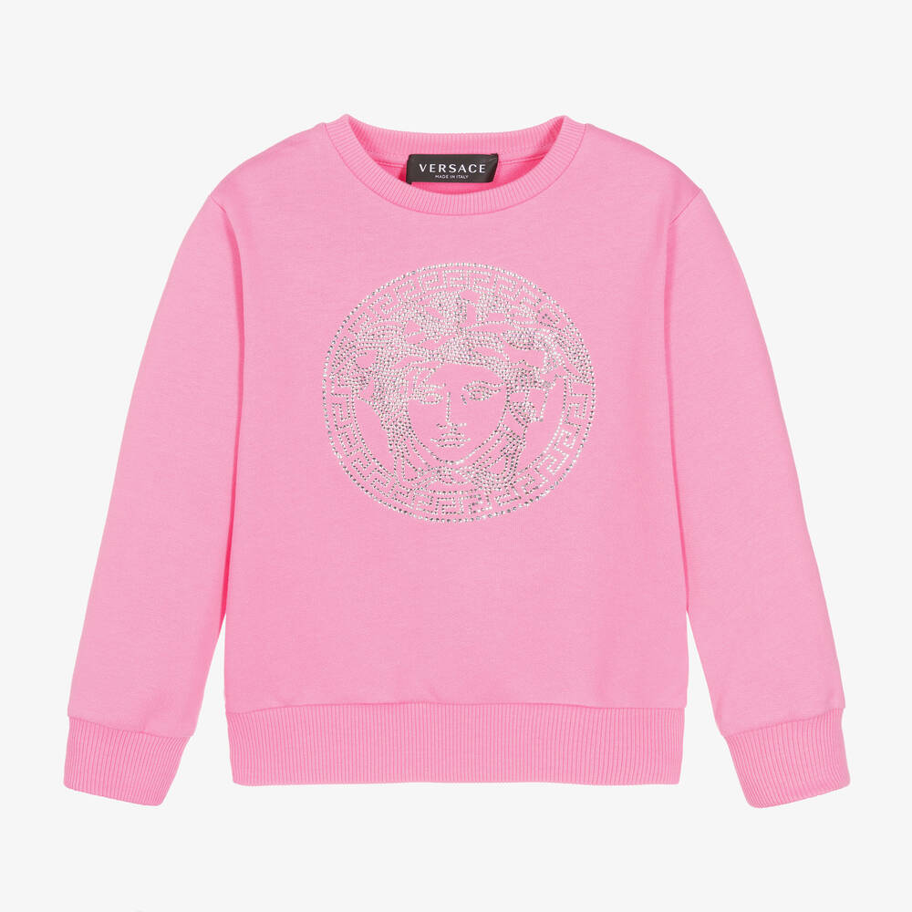 Versace - Sweat rose strassé Medusa fille | Childrensalon