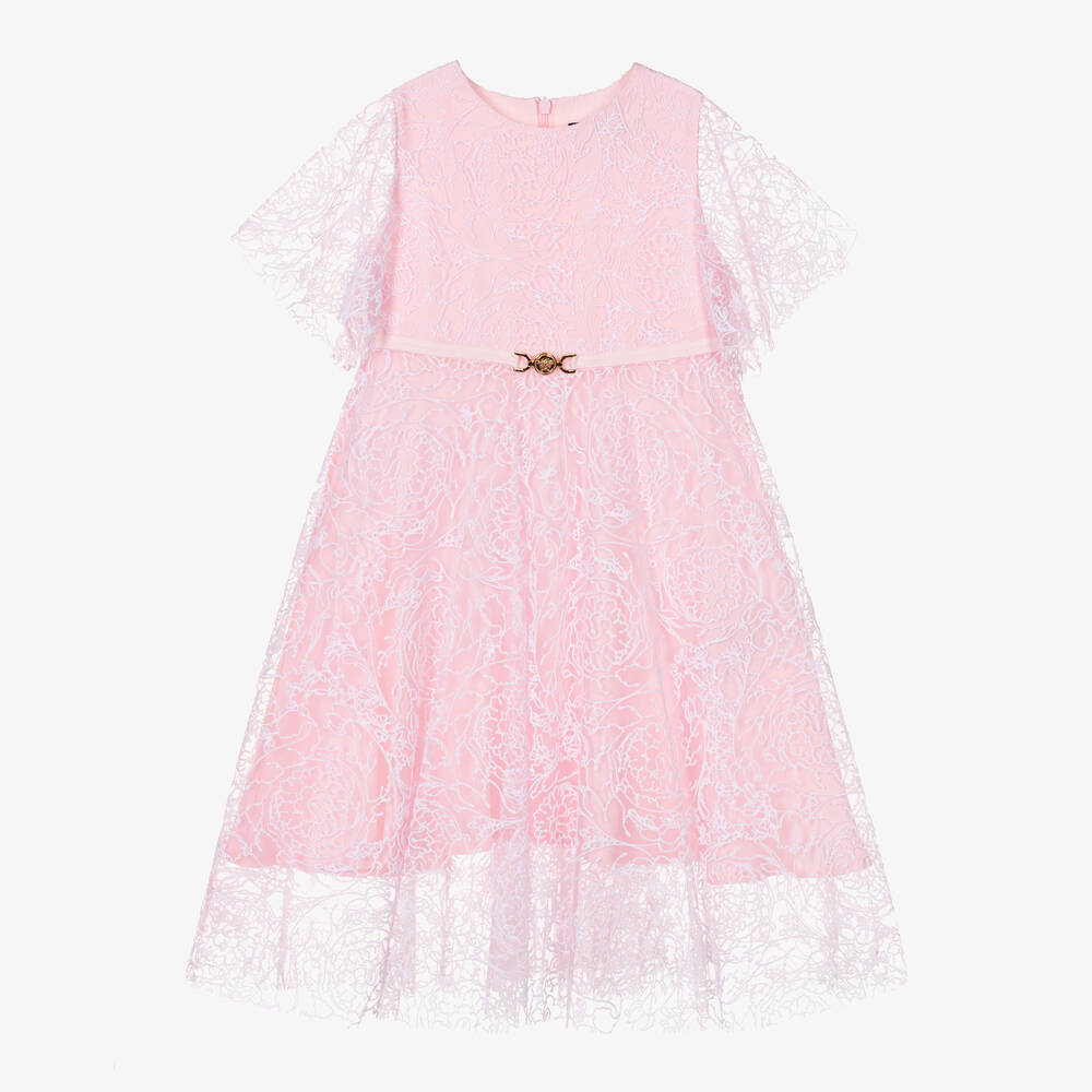 Versace-Girls Pink Floral Tulle Dress | Childrensalon Outlet