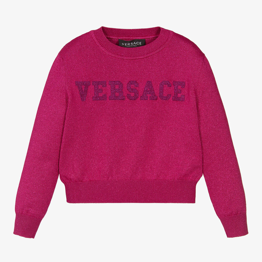 Versace - بلوفر قماش محبوك لون زهري فيوشيا برّاق للبنات | Childrensalon