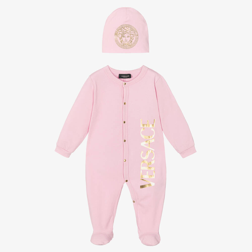 Versace - Girls Pink & Gold Babysuit Gift Set | Childrensalon