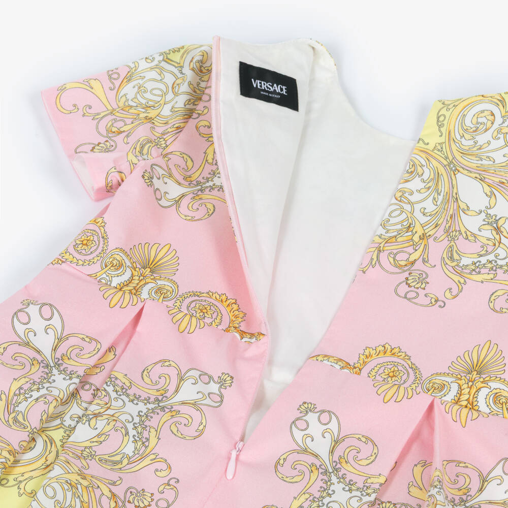 Versace-Платье из хлопка розовое и золотое для девочек | Childrensalon Outlet
