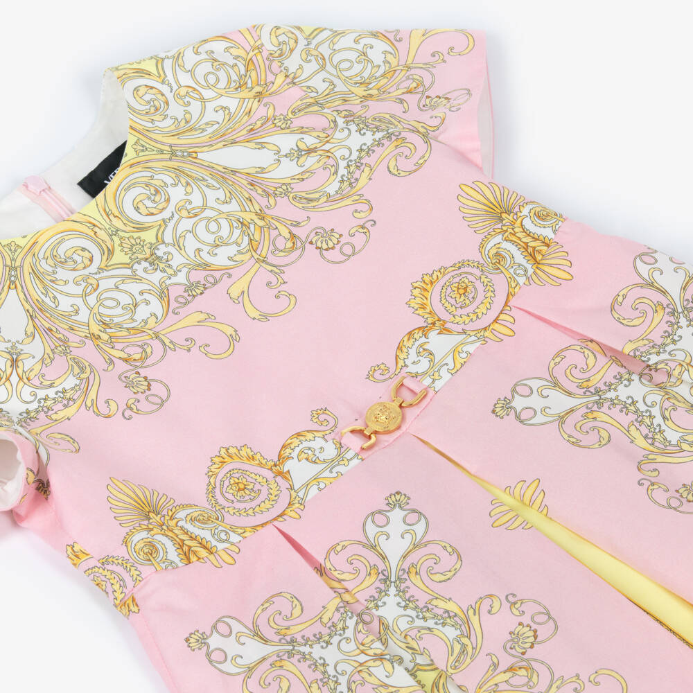 Versace-Платье из хлопка розовое и золотое для девочек | Childrensalon Outlet