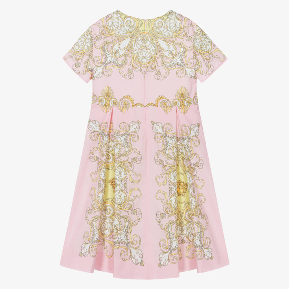 Versace-Платье из хлопка розовое и золотое для девочек | Childrensalon Outlet