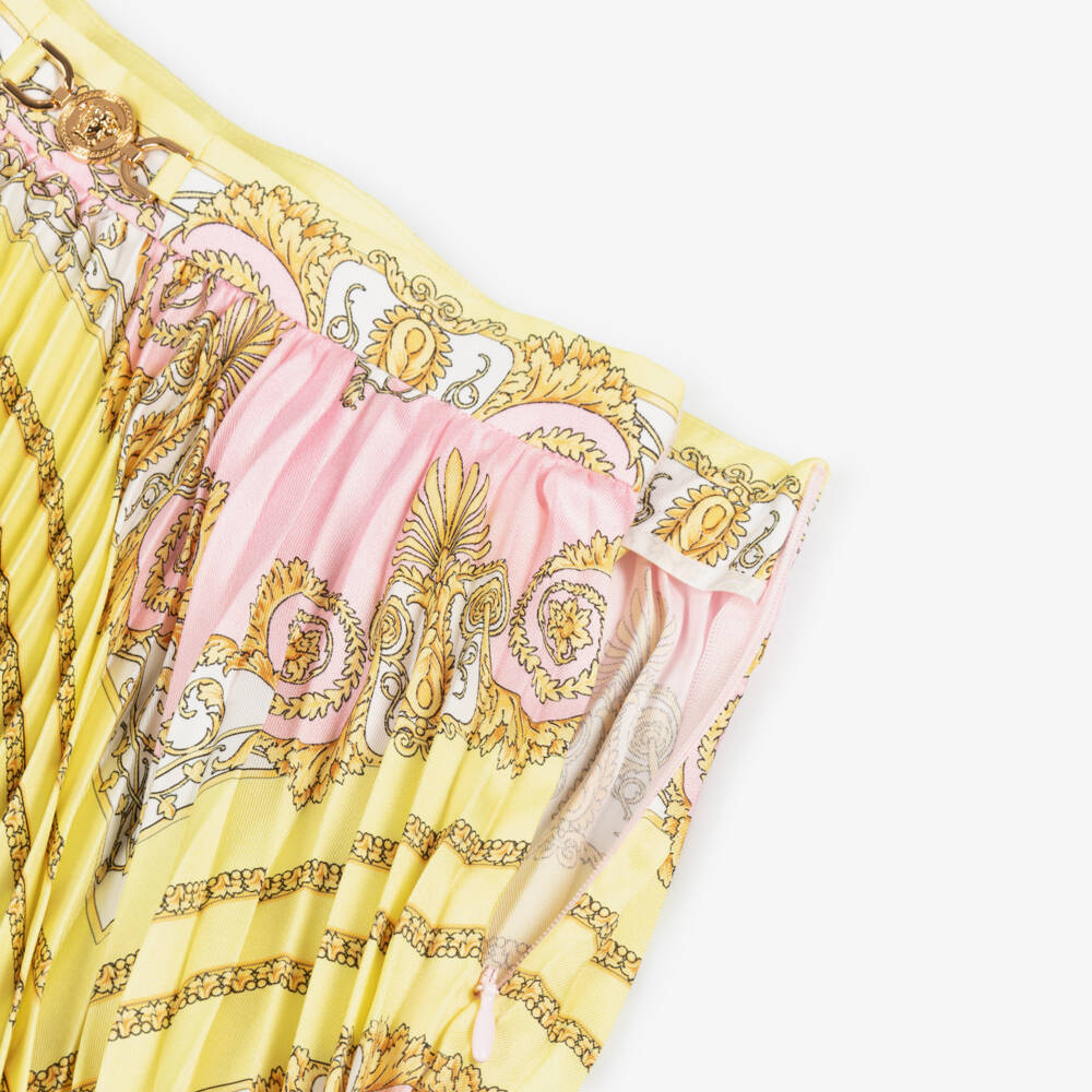 Versace-Плиссированная шелковая юбка розового и золотого цвета | Childrensalon Outlet