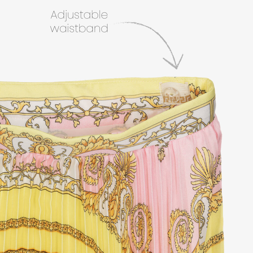 Versace-Плиссированная шелковая юбка розового и золотого цвета | Childrensalon Outlet