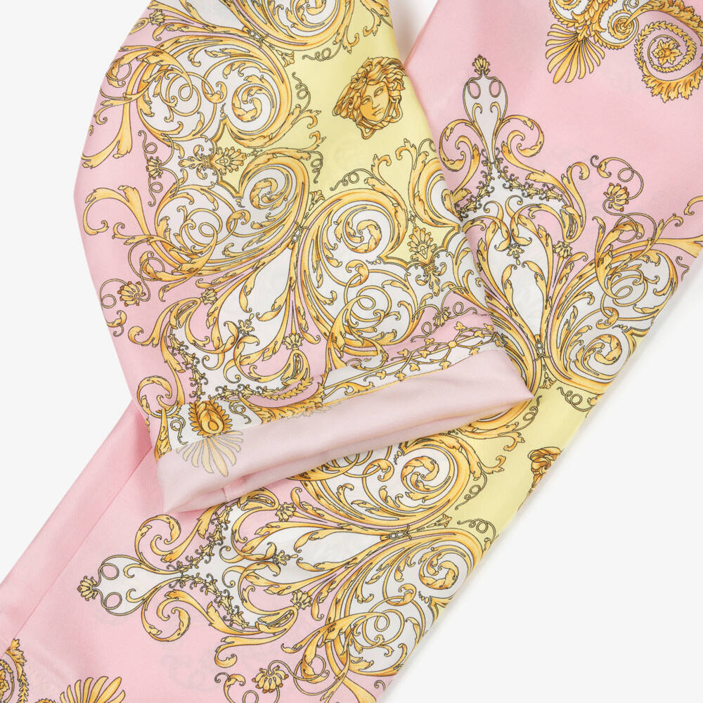 Versace-Шелковые брюки Барокко розовые и золотые | Childrensalon Outlet