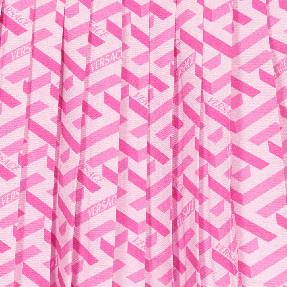 Versace-فستان أطفال بناتي شيفون لون زهري بنقشة غريسا | Childrensalon Outlet