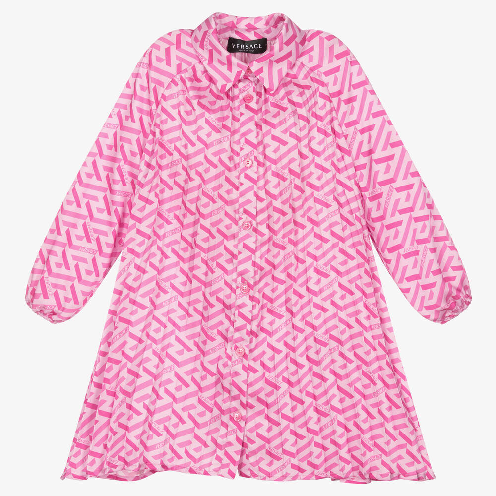 Versace - Розовое платье-рубашка с принтом Greca Signature  | Childrensalon
