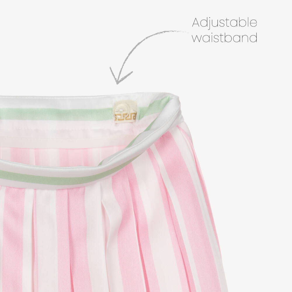 Versace-Girls Pink & Green Barocco Leaf Pinstripe Pleated Skirt | Childrensalon Outlet