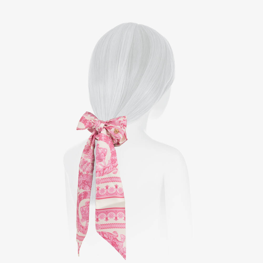 Versace-Girls Pink & Ivory Barocco Hair Scrunchie (12cm) | Childrensalon Outlet