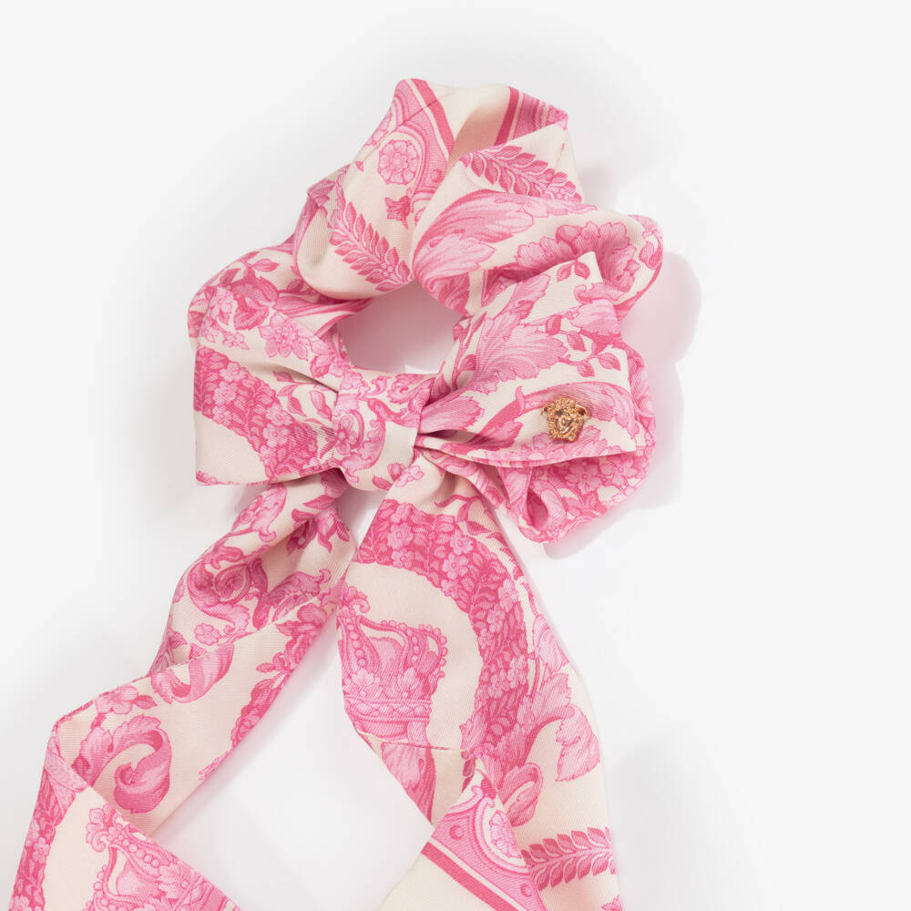 Versace-Girls Pink & Ivory Barocco Hair Scrunchie (12cm) | Childrensalon Outlet