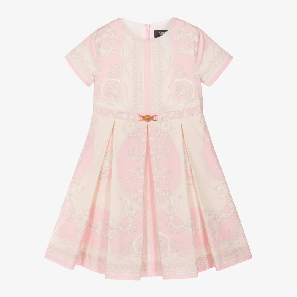 Versace-Girls Pink & Ivory Baroque Poplin Dress | Childrensalon Outlet