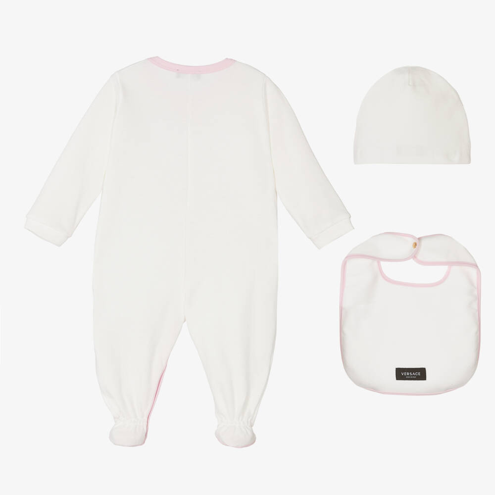 Versace Girls Pink Ivory Cotton Babygrow Gift Set