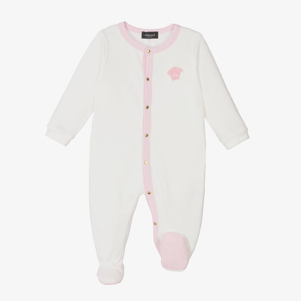 Versace-Girls Pink & Ivory Cotton Babygrow Gift Set | Childrensalon Outlet