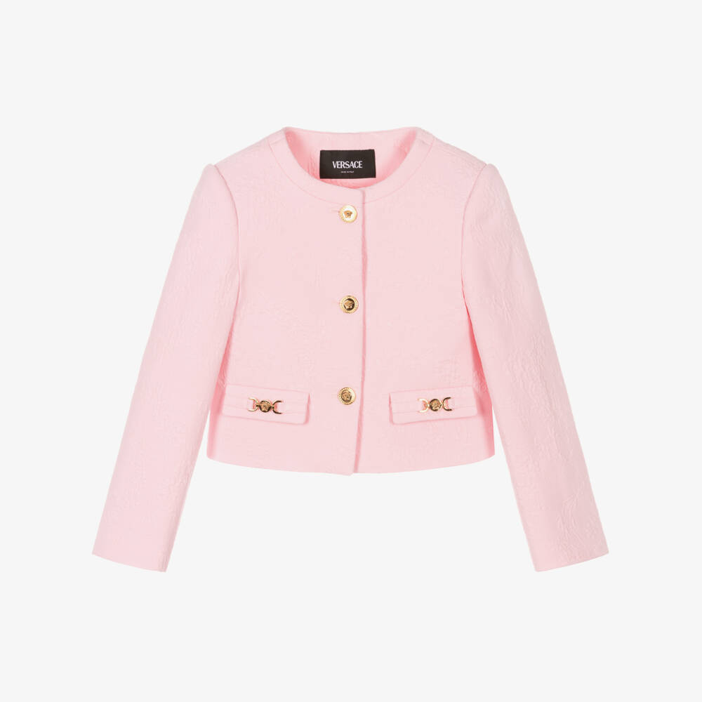 Versace-Girls' Pink Jacquard Cotton Blazer | Childrensalon Outlet