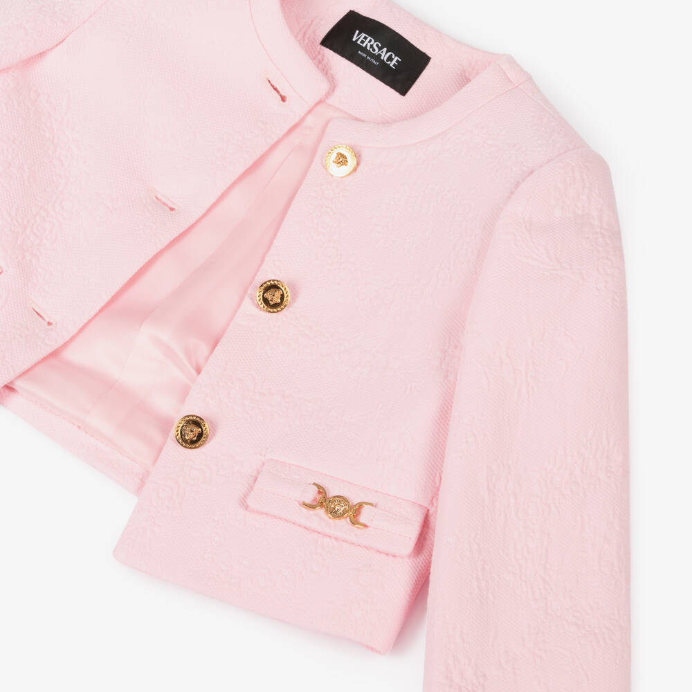 Versace-Girls' Pink Jacquard Cotton Blazer | Childrensalon Outlet
