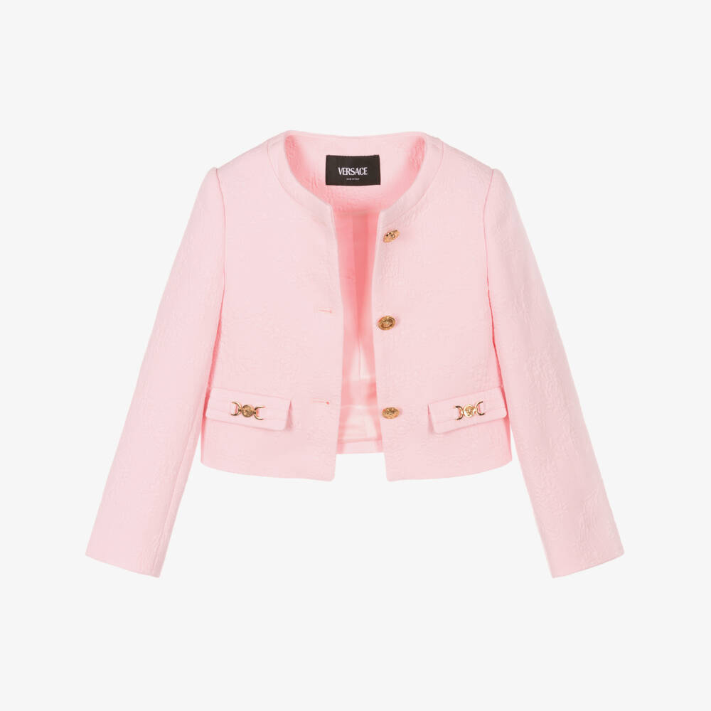 Versace-Girls' Pink Jacquard Cotton Blazer | Childrensalon Outlet