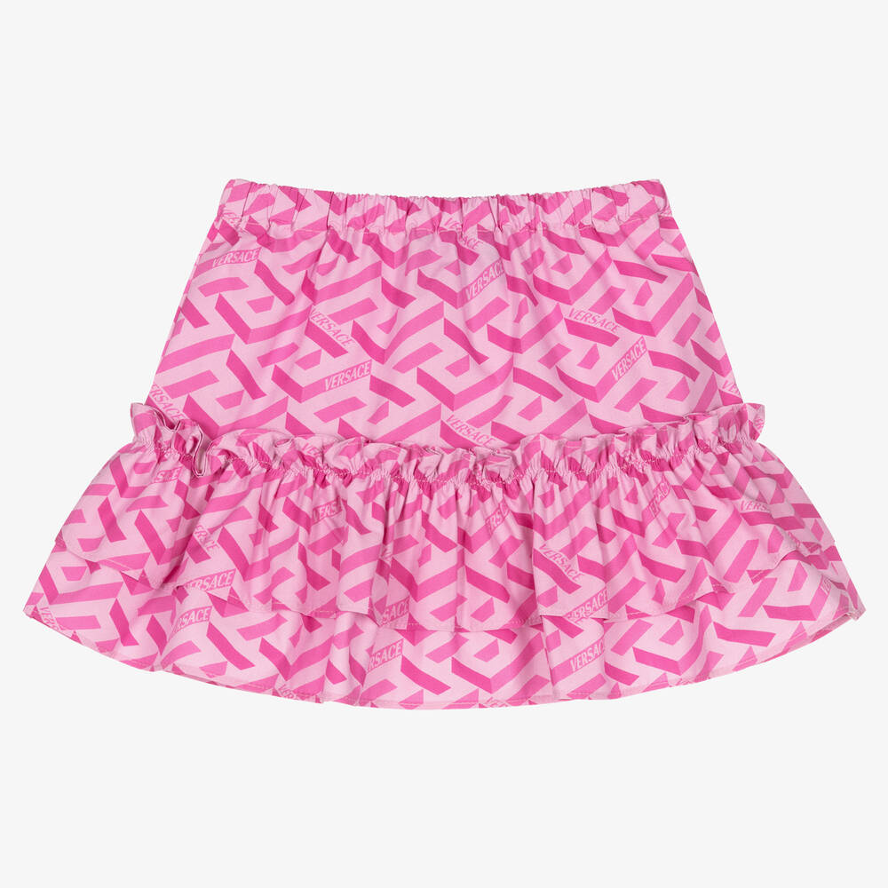 【関税&送料込】Versace Pink Boucle Mini Skirt Mini skirt in pink oclor with baroque buckle brand VERSACE