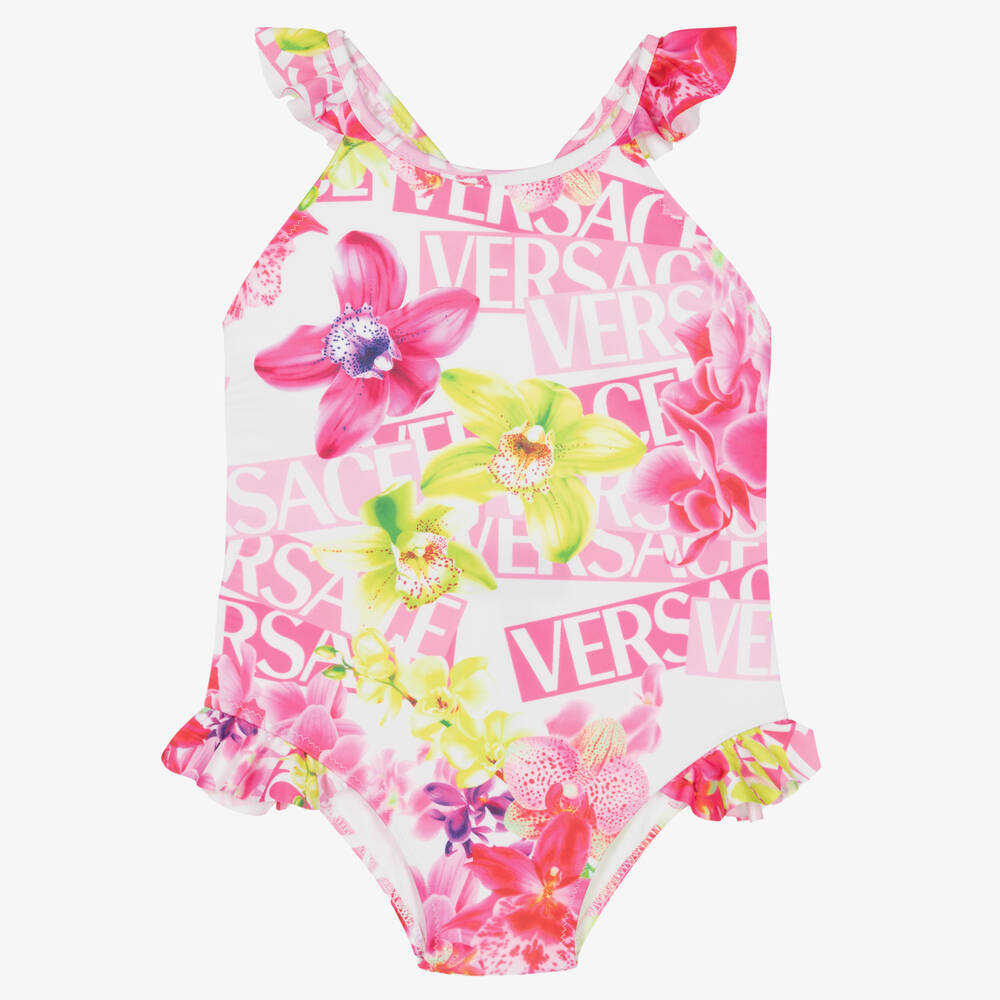 Versace - Girls Pink Logo Orchid Swimsuit | Childrensalon