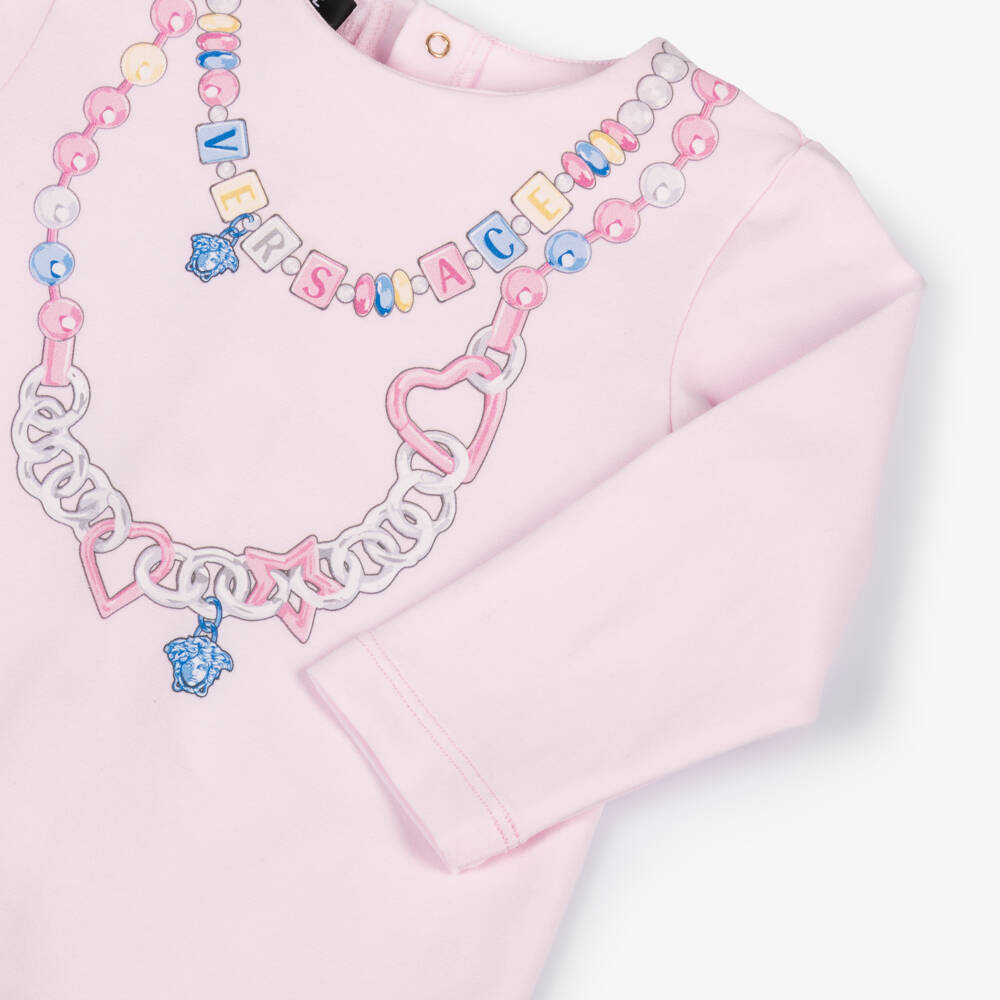 Versace-Girls Pink Necklace Print Babygrow | Childrensalon Outlet