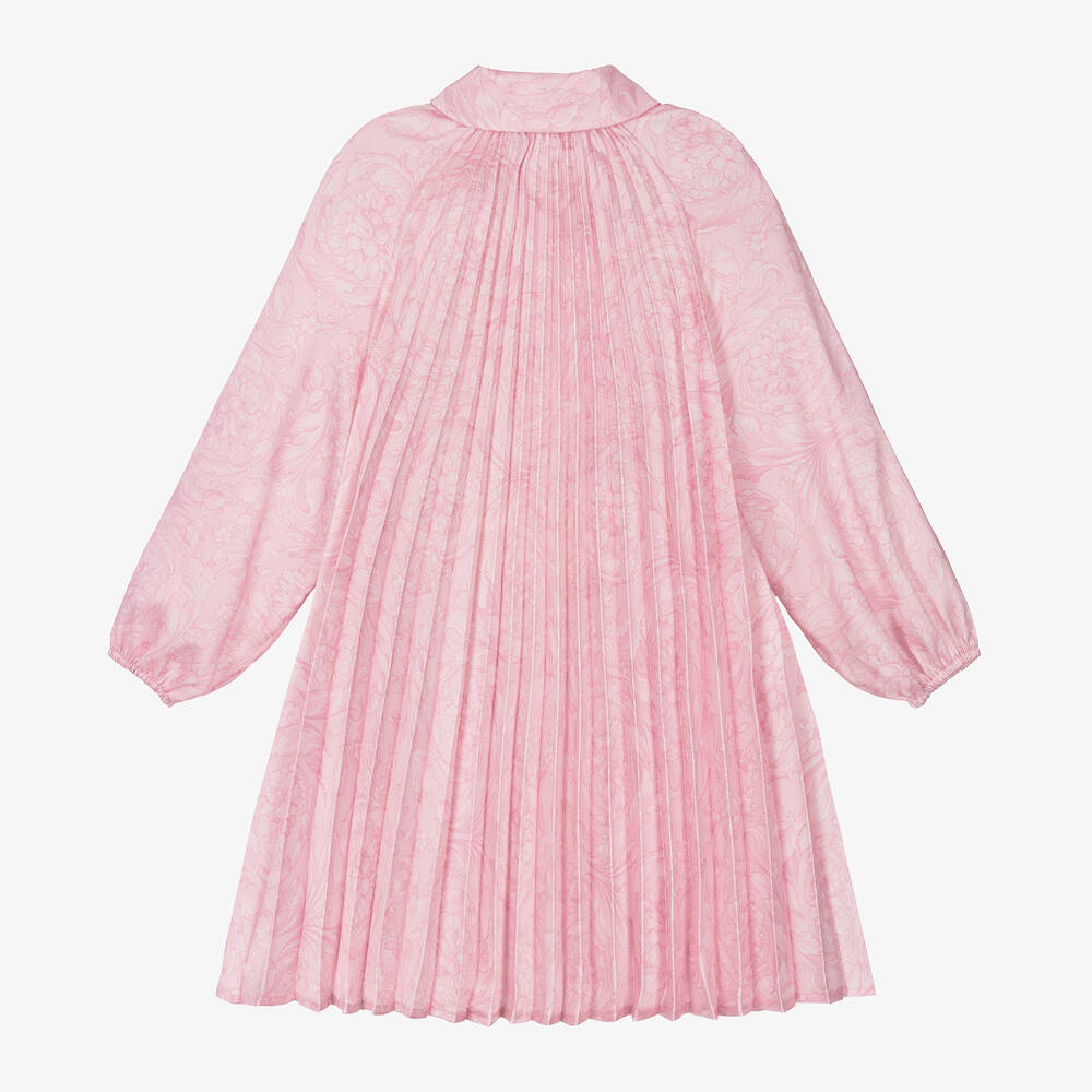 Versace-Girls Pink Pleated Barocco Dress | Childrensalon Outlet
