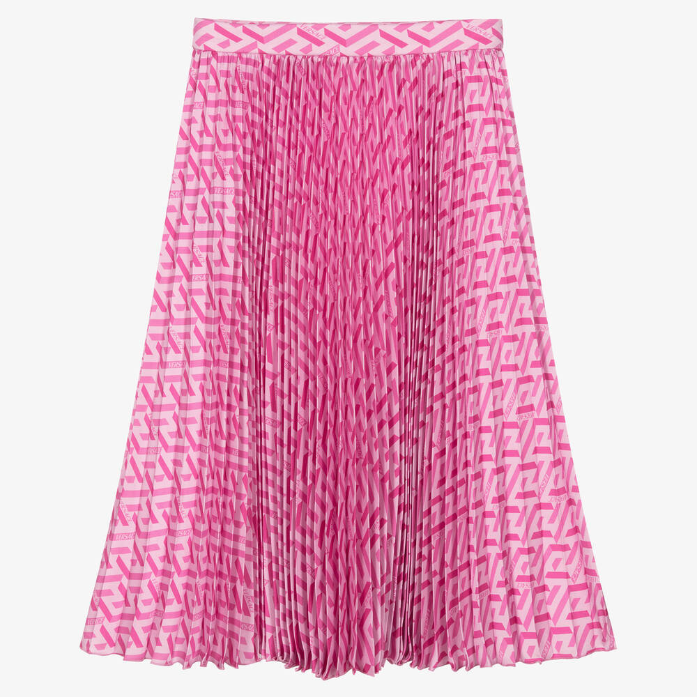 Versace-Розовая плиссированная юбка с принтом Greca | Childrensalon Outlet