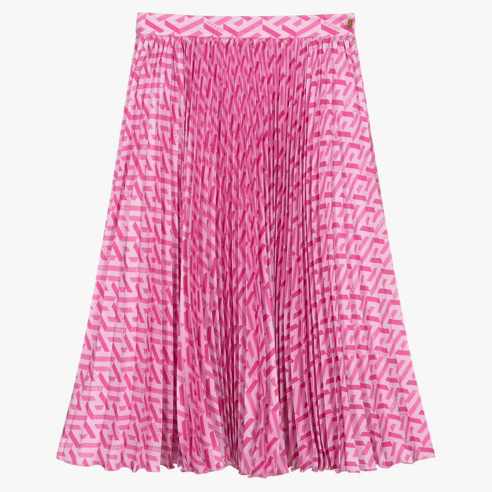 Versace - Розовая плиссированная юбка с принтом Greca  | Childrensalon