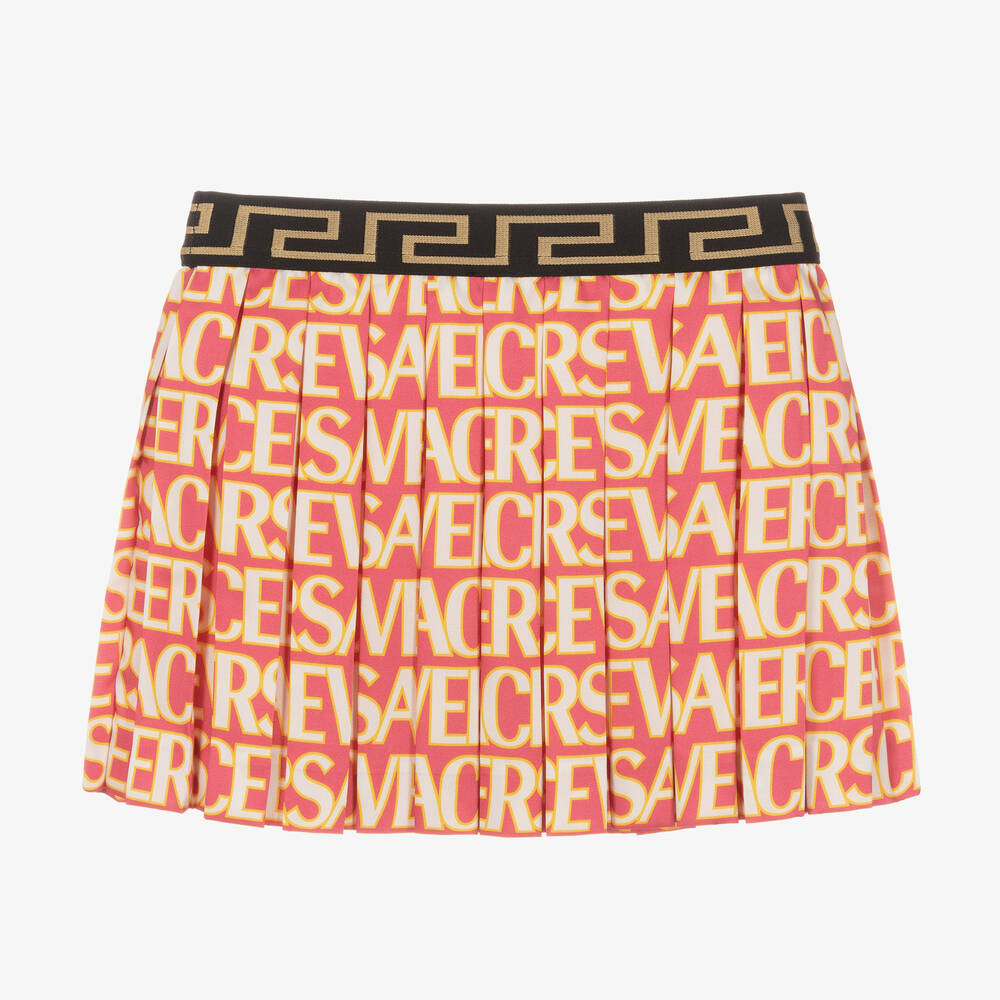 Versace-تنورة بكسرات تويل لون زهري | Childrensalon Outlet