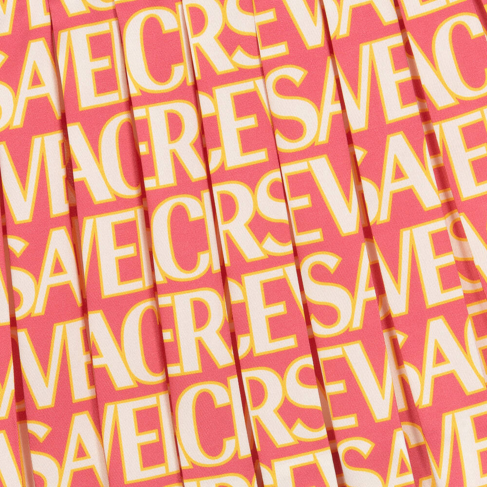 Versace-تنورة بكسرات تويل لون زهري | Childrensalon Outlet