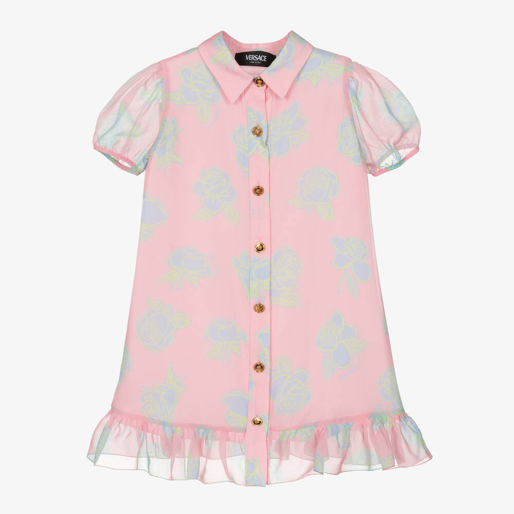 Versace-Girls Pink Rose Silk Dress | Childrensalon Outlet