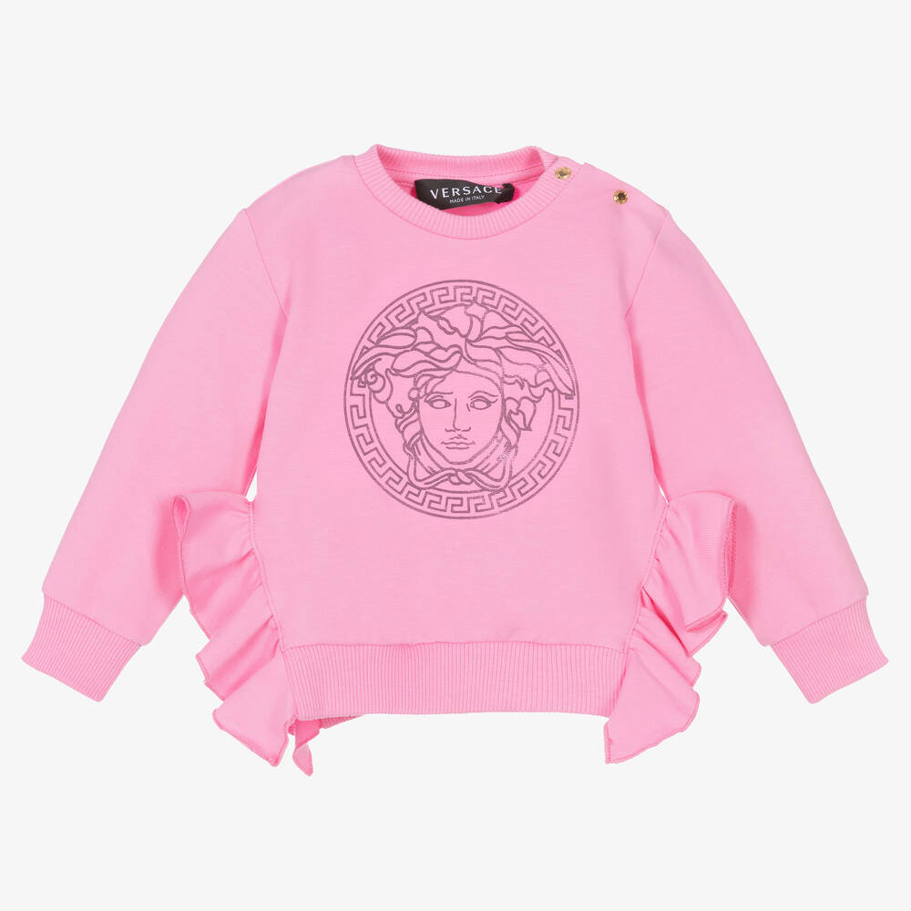 Versace - Girls Pink Ruffle Medusa Sweatshirt | Childrensalon
