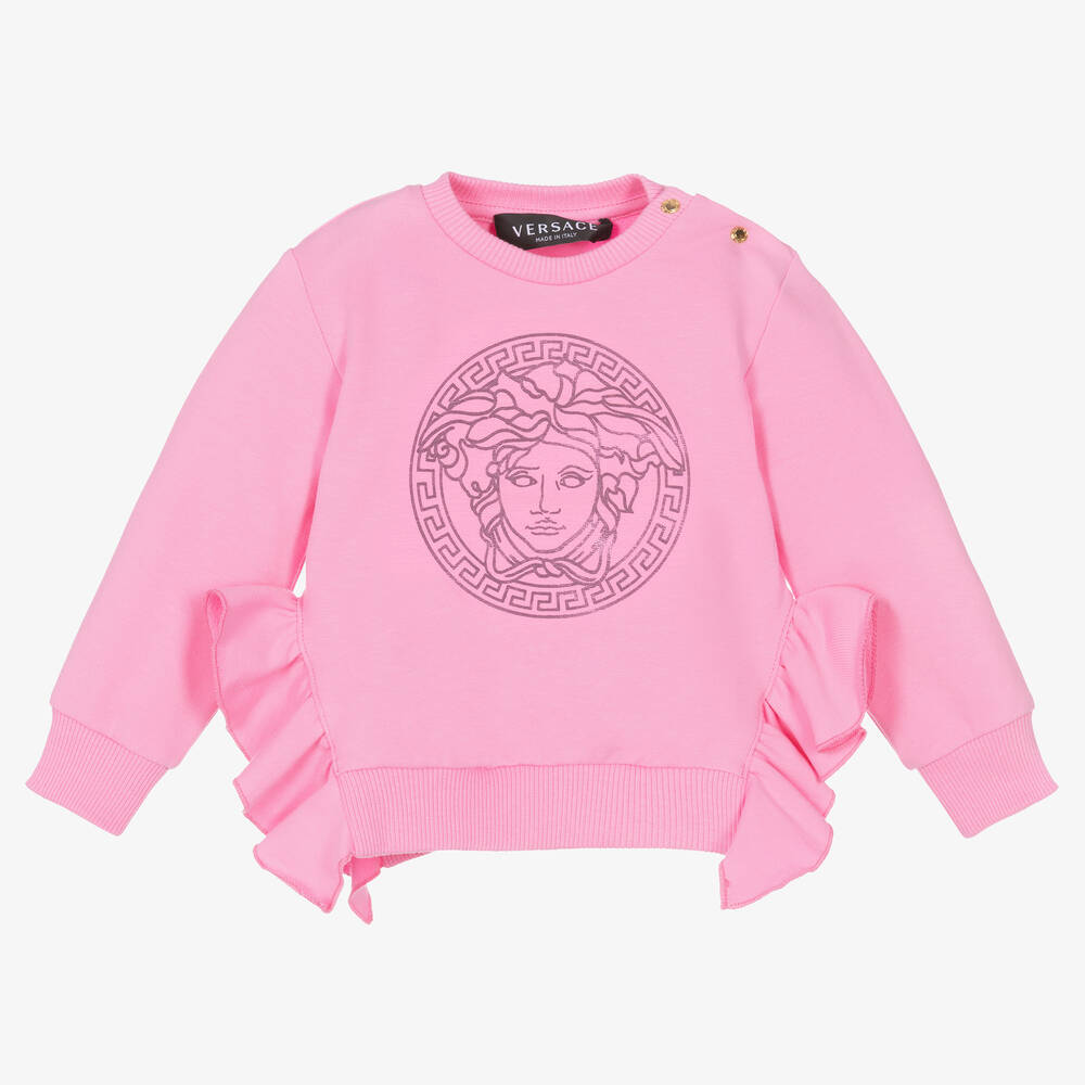 Versace - Sweat rose à volants Medusa fille | Childrensalon