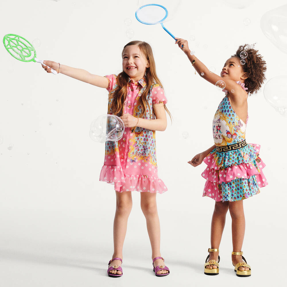 Versace-Girls Pink Ruffled Polka Dot Skirt | Childrensalon Outlet