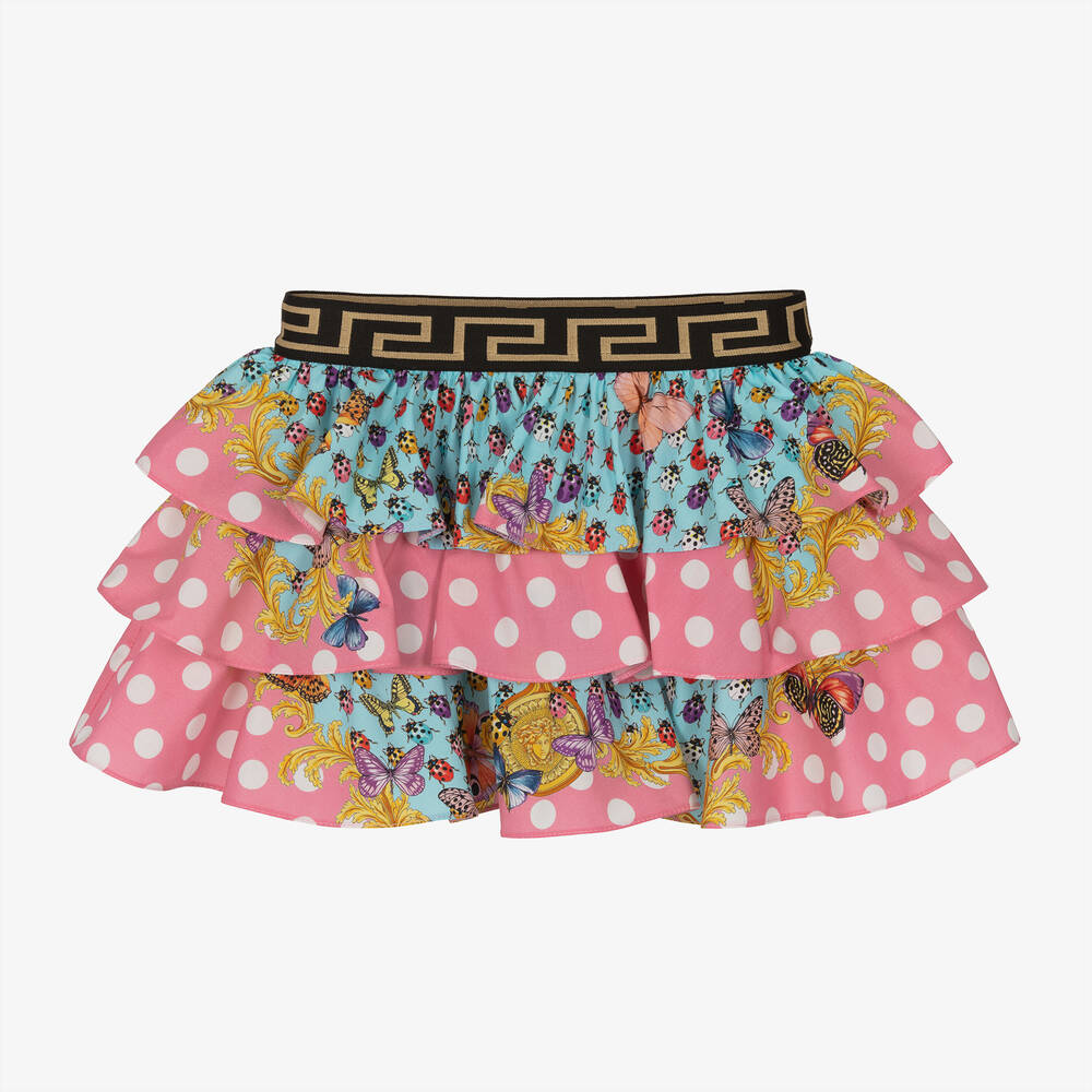 Versace - Girls Pink Ruffled Polka Dot Skirt | Childrensalon