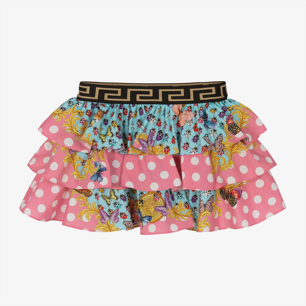 Versace-تنورة قطن بوبلين مزينة بكشكش لون زهري | Childrensalon Outlet