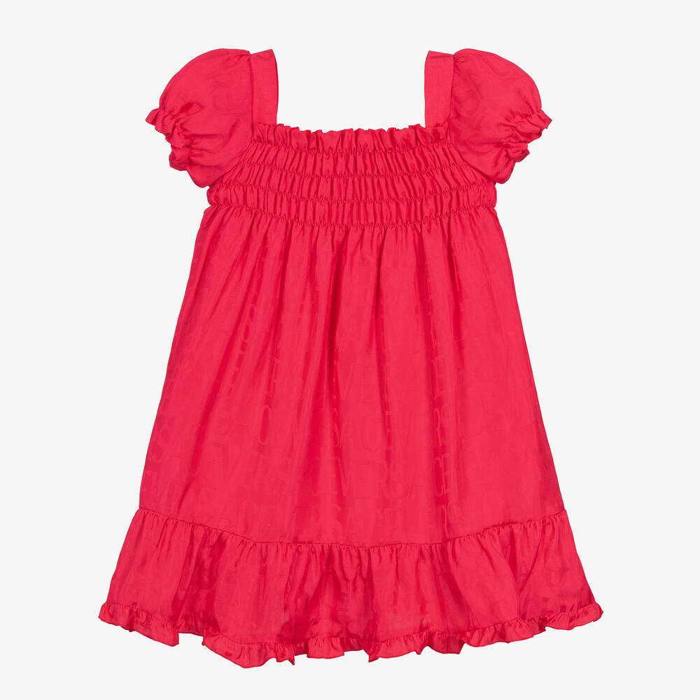 Versace-فستان أطفال بناتي ساتان جاكارد لون زهري | Childrensalon Outlet