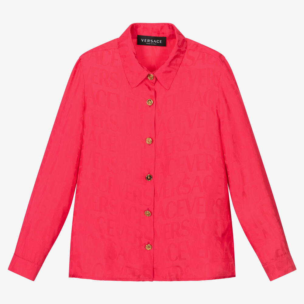 Versace - Girls Pink Satin Logo Shirt | Childrensalon