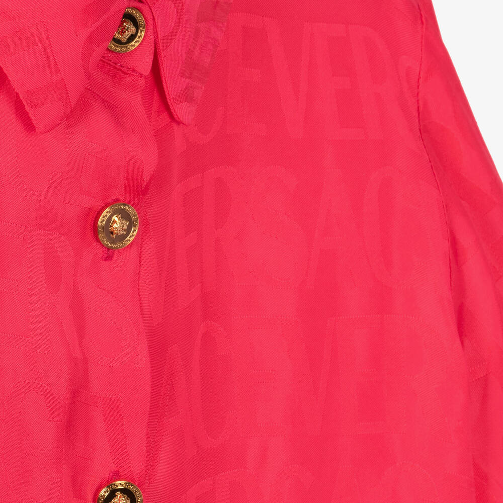 Versace-قميص جاكارد ساتان لون زهري فيوشيا للبنات | Childrensalon Outlet