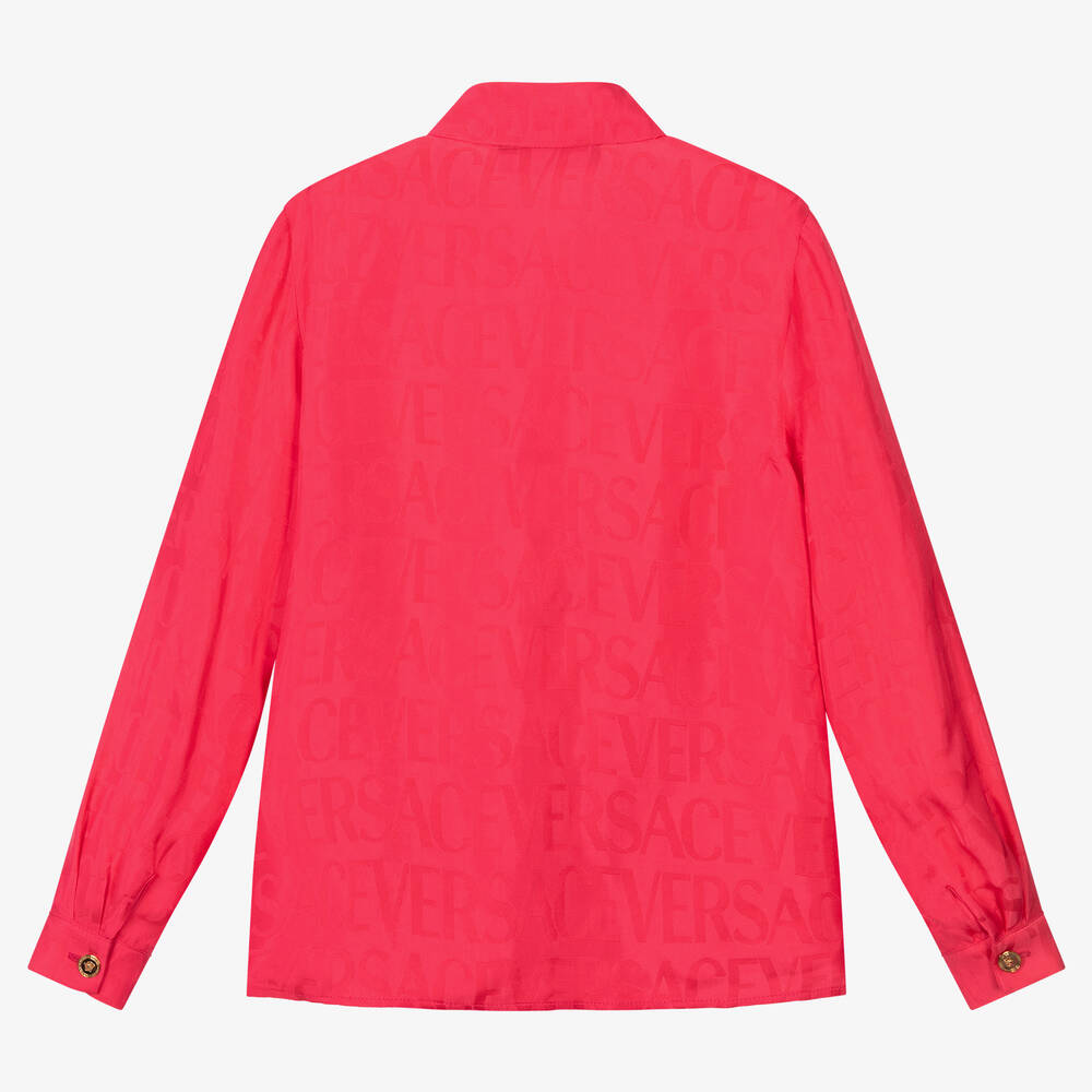 Versace-قميص جاكارد ساتان لون زهري فيوشيا للبنات | Childrensalon Outlet