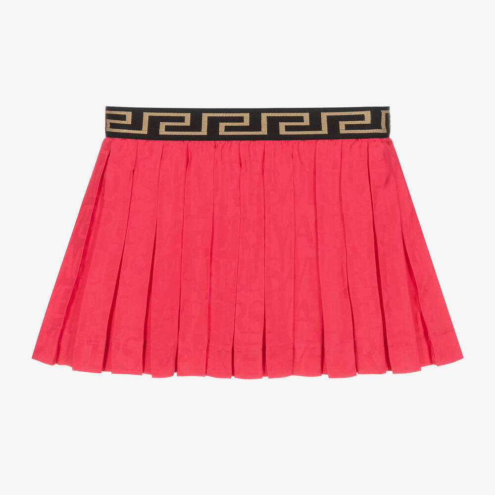 Versace - Girls Pink Satin Pleated Skirt | Childrensalon