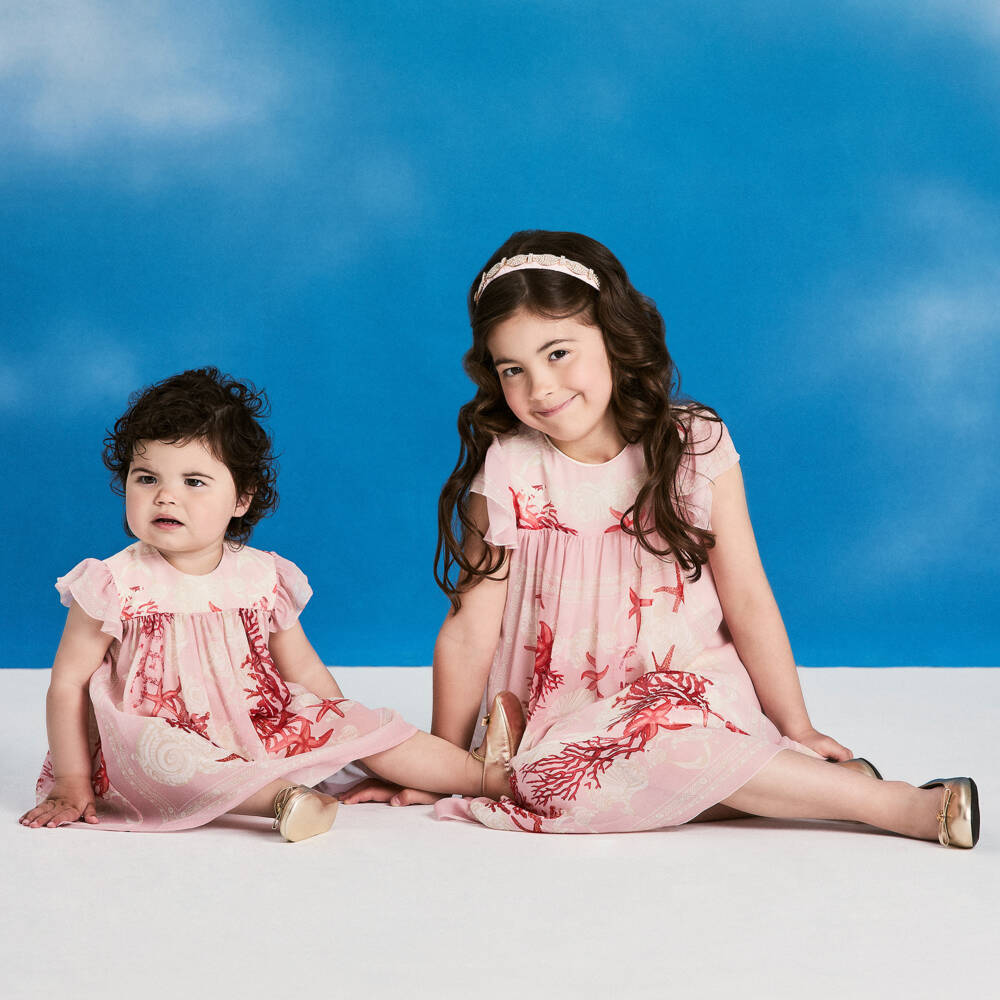 Versace-Girls Pink Silk Coral Dress | Childrensalon Outlet